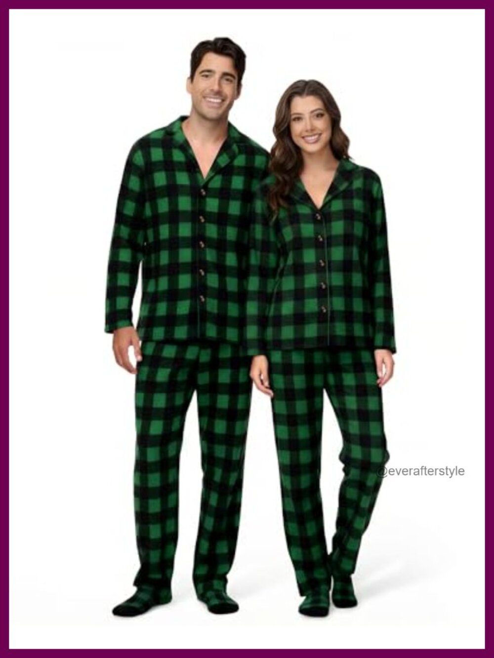 Matching Fleece Buffalo Plaid Pajama Set Button Down Sleepwear